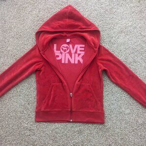 Pink by Victoria's Secret velour hoodie red XS